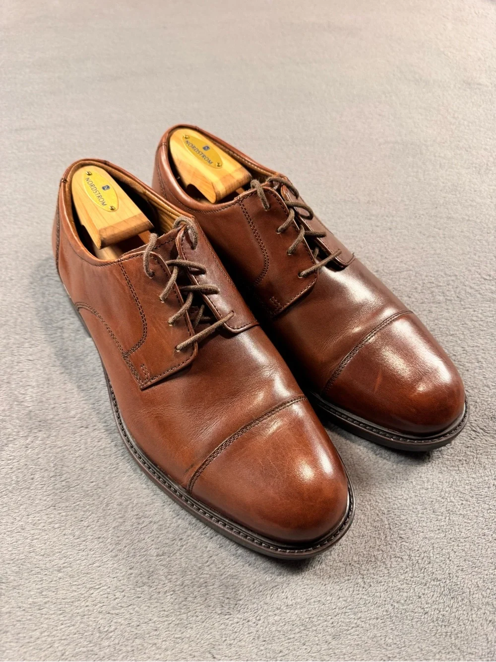 Johnston & Murphy Brown Leather Cap-Toe Derbys